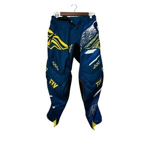 Fly Racing Evolution Motocross Sport Pants Blue Yellow BOA Ratchet Waist Mens 32